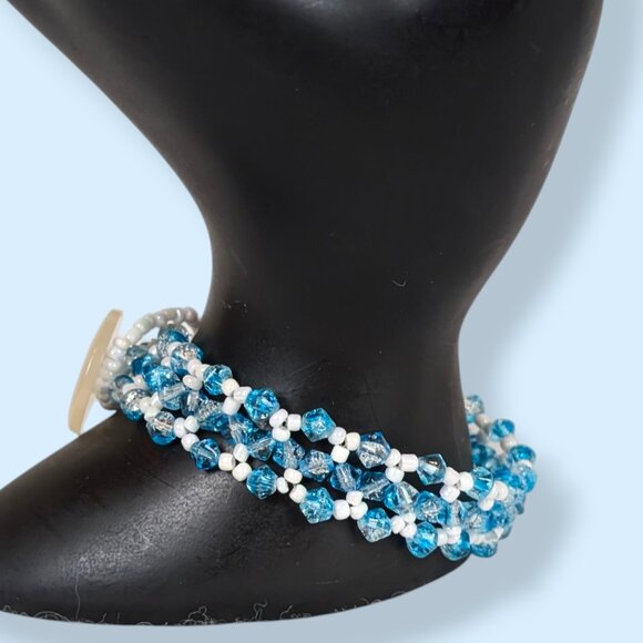 (2/$20) Blue & White Woven Seed Bead Bracelet - Picture 3 of 5